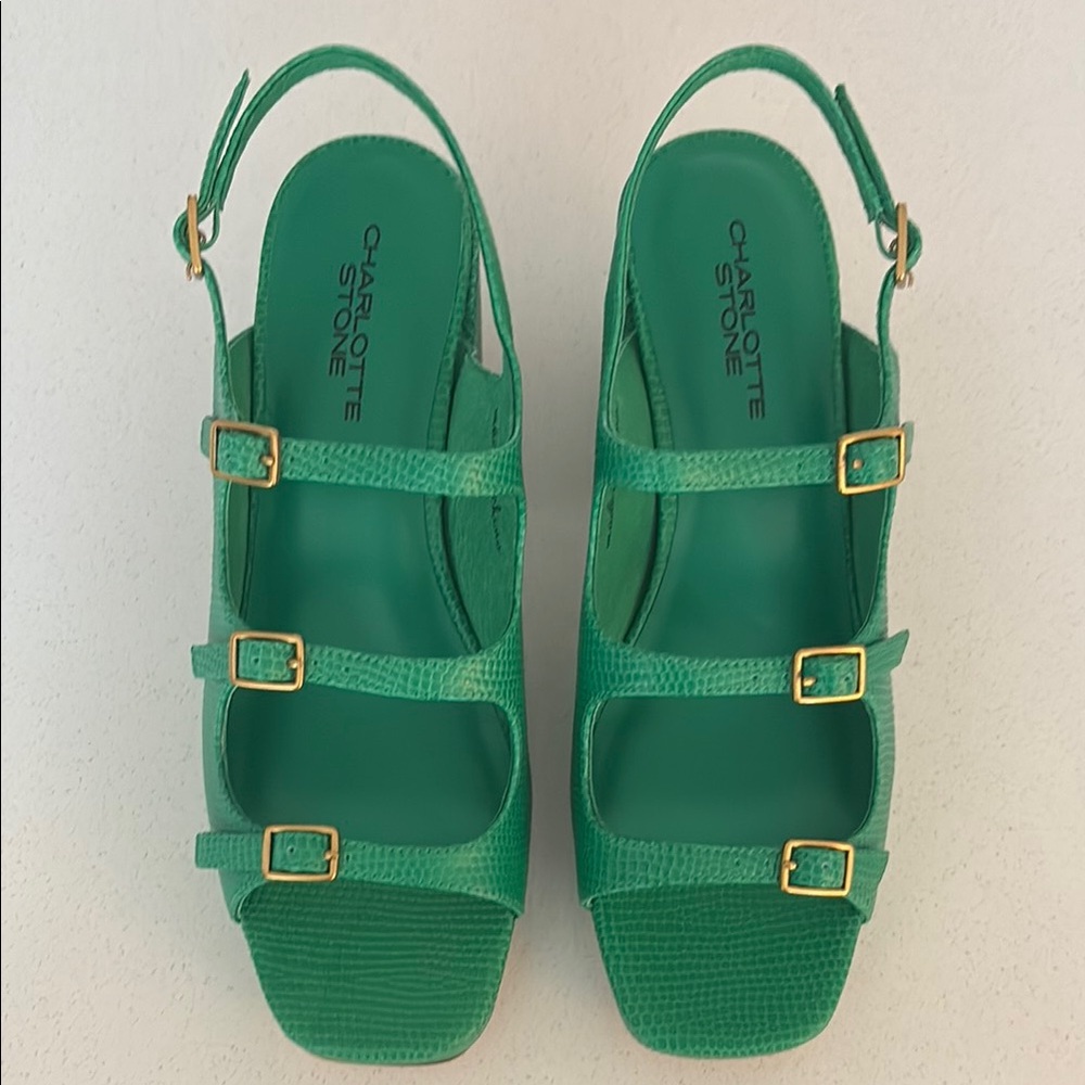 Charlotte Stone Emerald Buckle Sandals